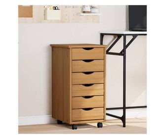 Κυλιόμενο ντουλάπι MOSS με συρτάρια, μελί καφέ, μασίφ ξύλο πεύκου