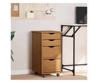 Κυλιόμενο ντουλάπι MOSS με συρτάρια, καφέ μελί, μασίφ ξύλο πεύκου