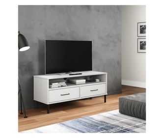 TV komoda s metalnim nogama „OSLO”, bijela, masivno borovo drvo