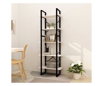 Knižnica s 5 policami, biela, 60x30x175 cm, borovicové drevo