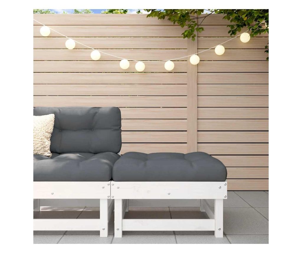 Taburet de grădină cu pernă, alb, lemn masiv de pin