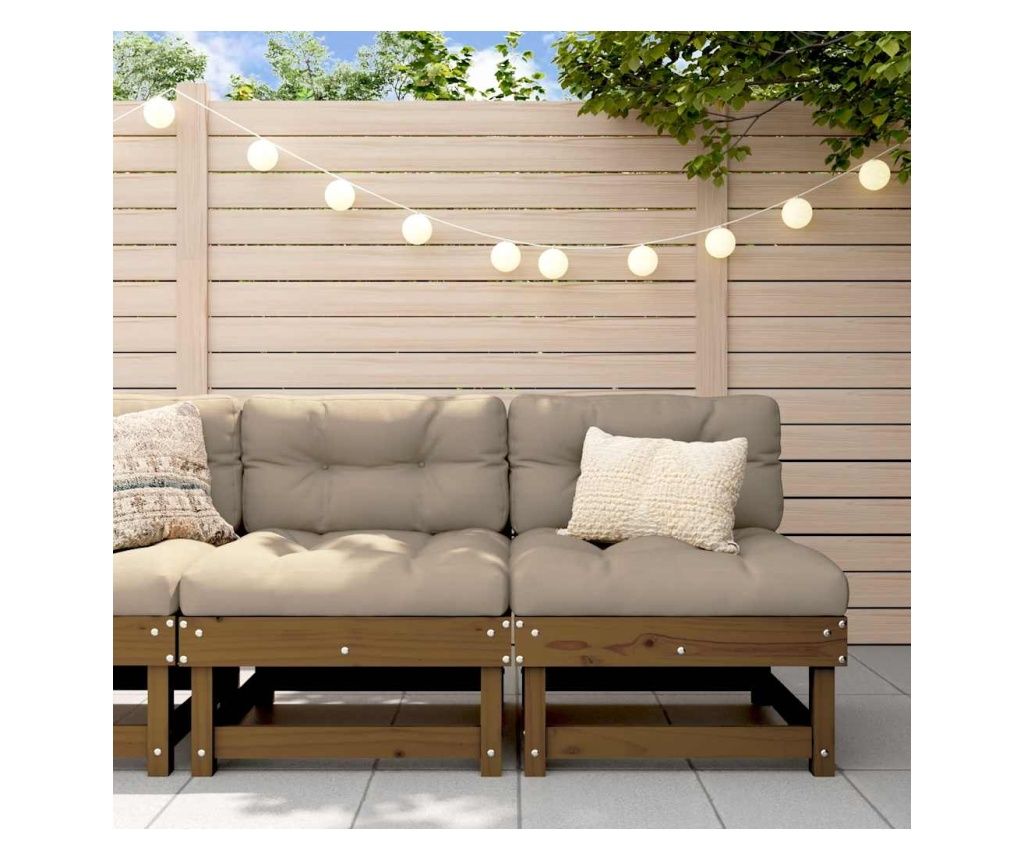 Canapele de mijloc cu perne 2 buc. maro miere lemn masiv de pin