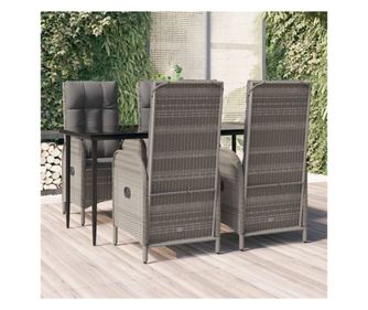 Set mobilier de grădină cu perne, 5 piese, negru/gri, poliratan
