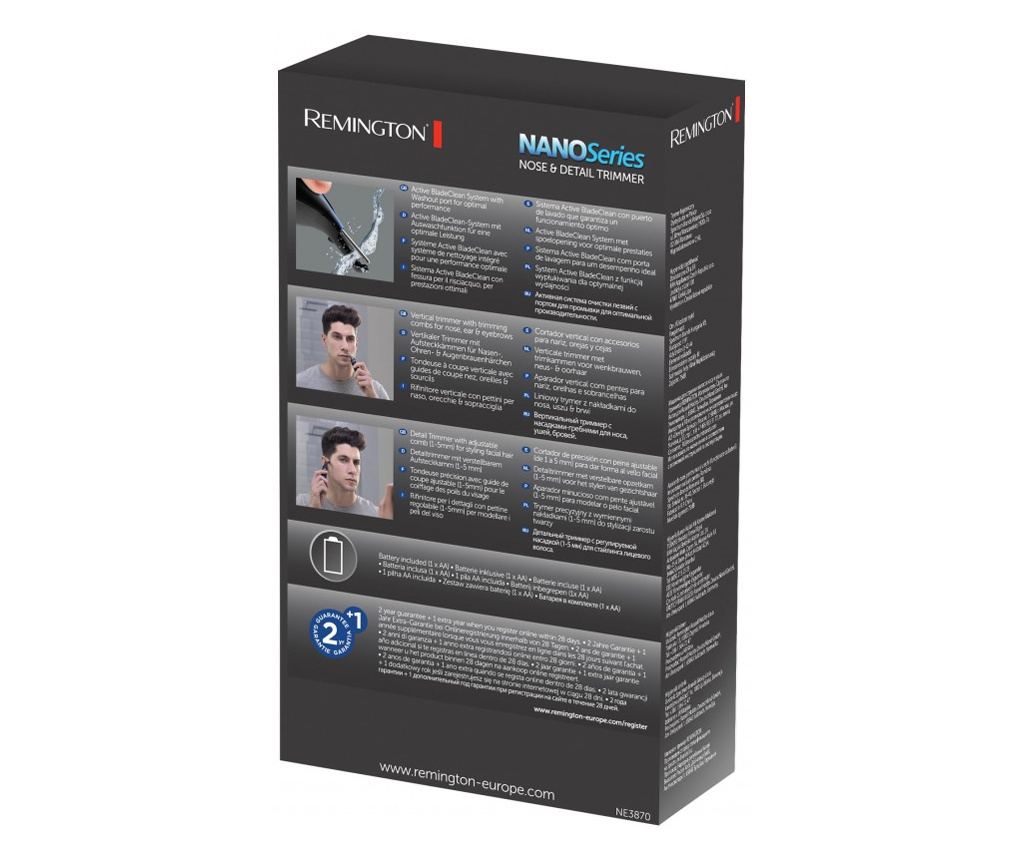 Тример за детайли Remington NE3870 NANOSeries Lithium, 2 глави, Закръглен връх, Водоустойчив, Черен/син - 9