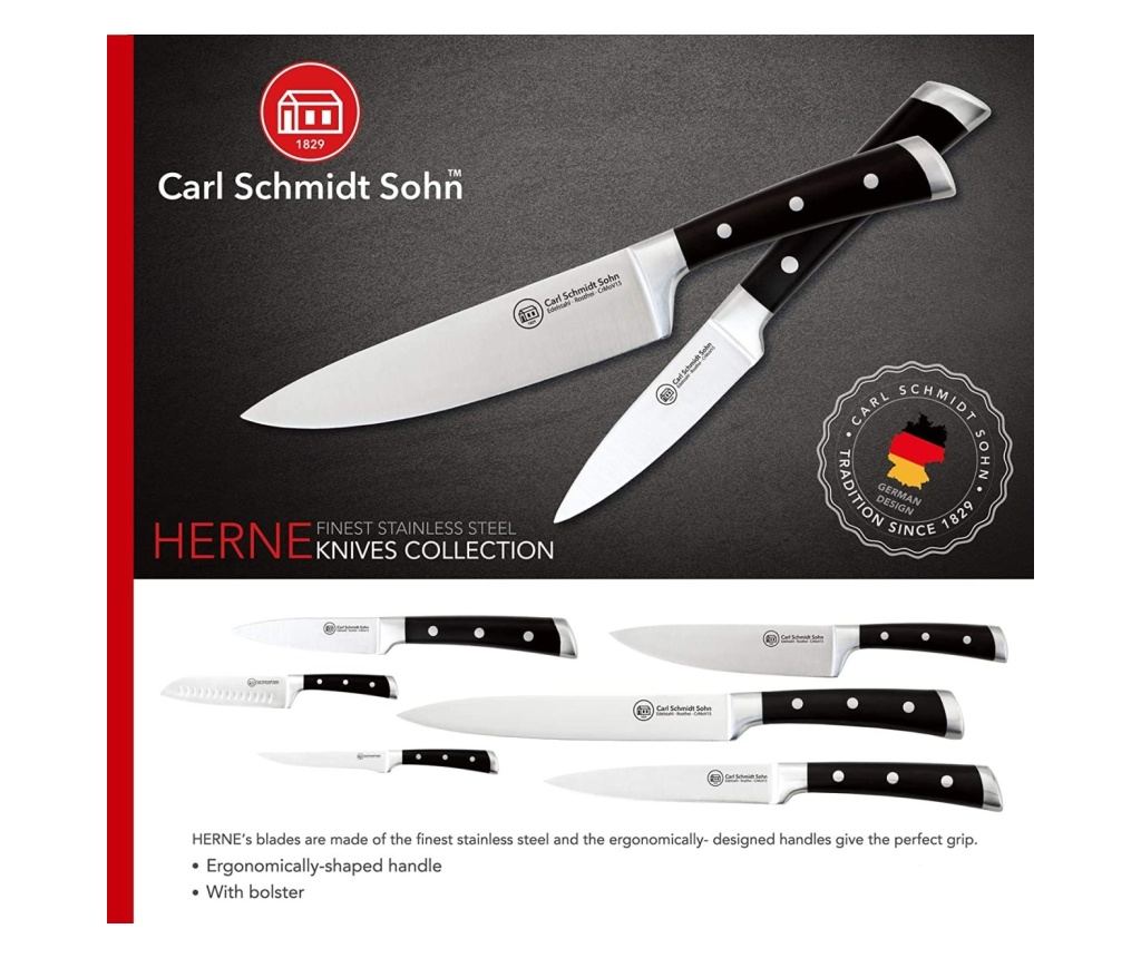 Cutitul bucatarului Herne, Carl Schmidt Sohn 037871,20 cm, maner negru, cutie cadou - 2