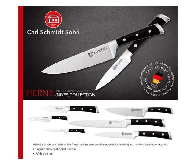 Nóż kuchenny Herne, Carl Schmidt Sohn 037871, 20 cm, czarna rączka, pudełko prezentowe