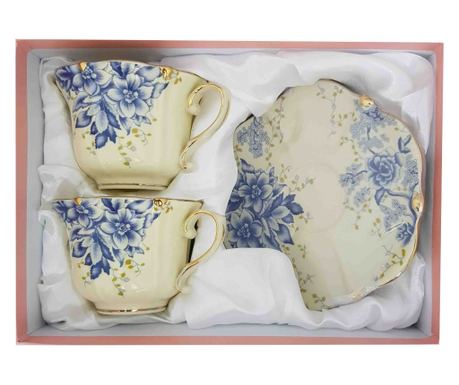 Serviciu Portelan Vintage 2 Cesti si farfurii BLUE FLOWERS