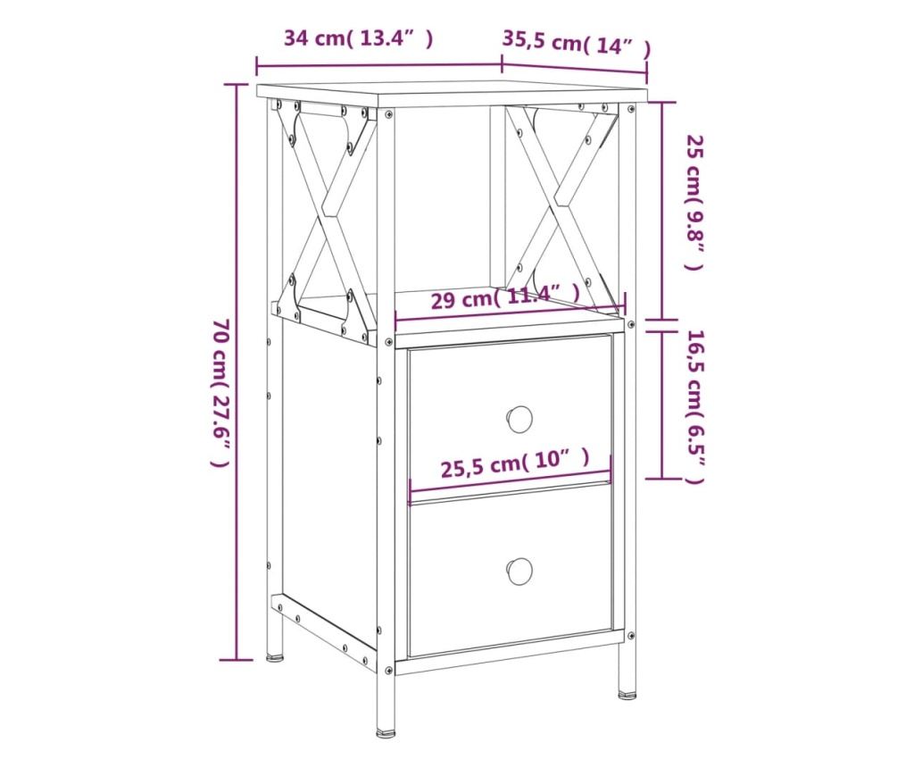 Noćni ormarići, 2 kom, smeđi hrast, 34x35,5x70 cm, konstruirano drvo - 12