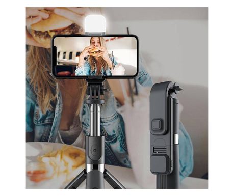 Комплект 3в1, селфи стик с LED лампа и статив, Bluetooth свързване, USB захранване