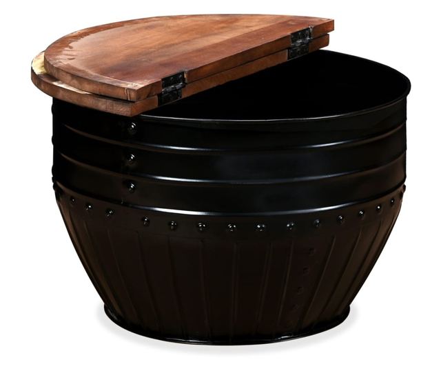 Stolić za kavu u obliku crne bačve od recikliranog masivnog drva