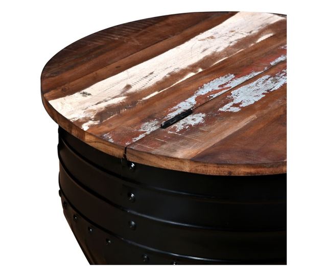 Stolić za kavu u obliku crne bačve od recikliranog masivnog drva