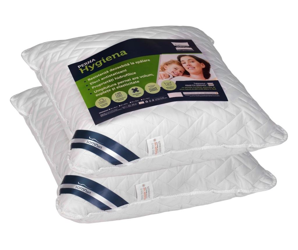 2 párnás készlet Hygiena Somnart, 70x70 cm, Állókészlet, Hidrofil, 95°C-on mosható - 2