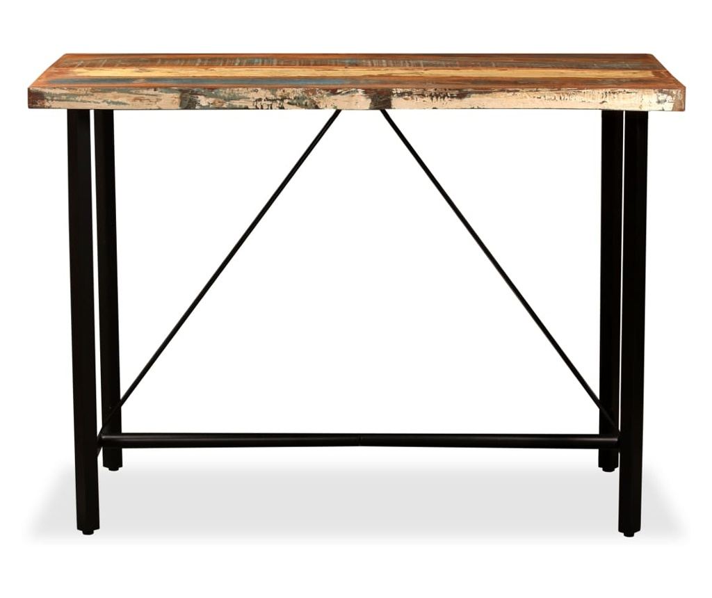 Мебели за бар, комплект от 5 части, масивно рециклирано дърво и естествена кожа - 3