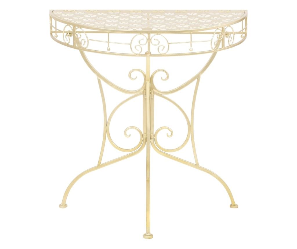 Masă laterală stil vintage semirotundă metal 72x36x74 cm auriu - 2