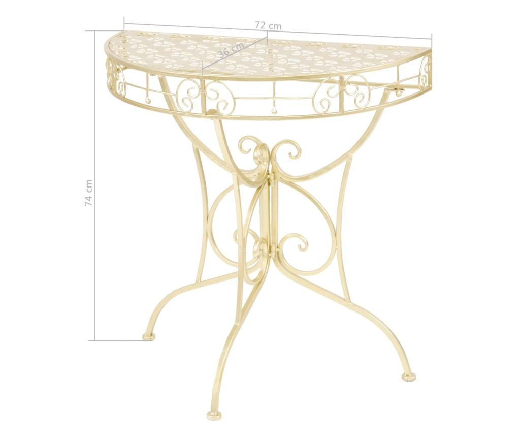 Masă laterală stil vintage semirotundă metal 72x36x74 cm auriu - 6