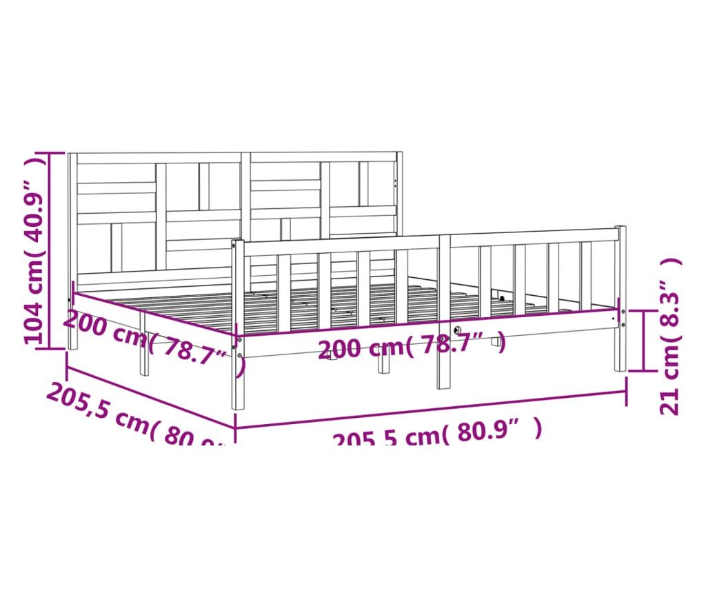 Рамка за легло с табла 200x200 см, масивна борова дървесина - 12