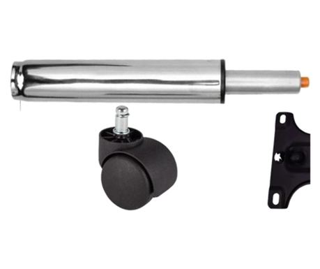 Sada kovového mechanismu 26 x 15 cm, základna 60 cm, univerzální kolečka Ø11 mm a plynový píst, pro kancelářské židle, stříbrná
