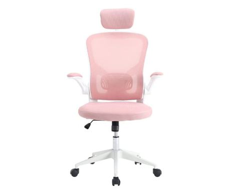 Scaun de birou ergonomic cu suport lombar si tetiera, roz
