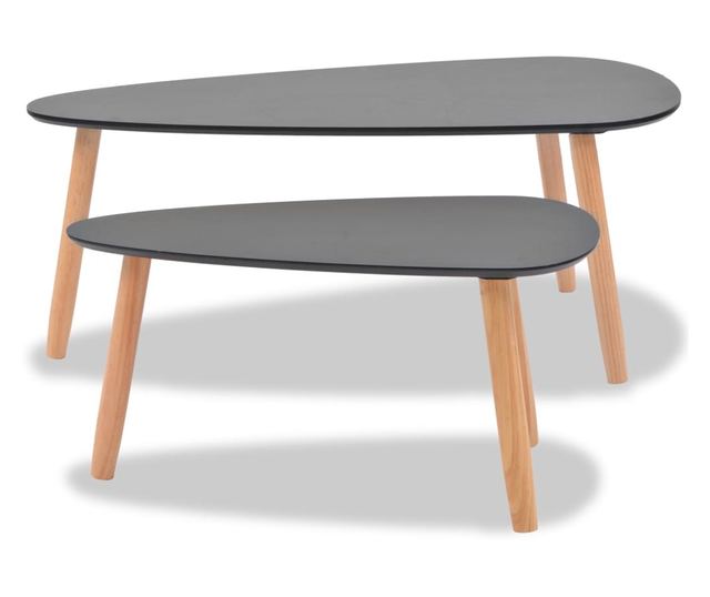 Set stolića za kavu, 2 komada, masivno drvo bora, crna