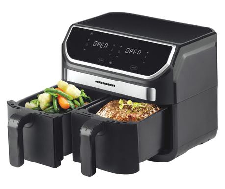 Friteuza dublă cu aer cald Heinner Double Master HAF-KDB1700BK, 8.5L, 1700W, negru