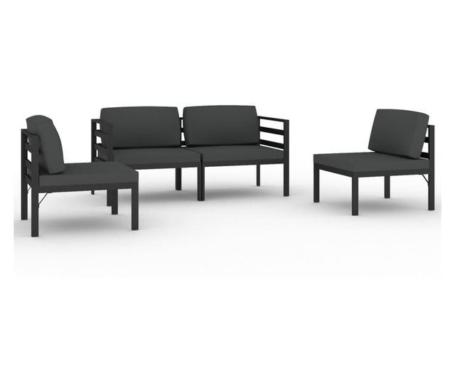 Градински комплект с възглавници, 4 части, антрацит, алуминий