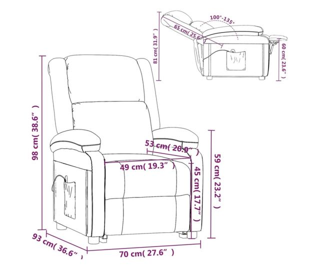 Електрически реклайнер фотьойл, кафяв, кадифе