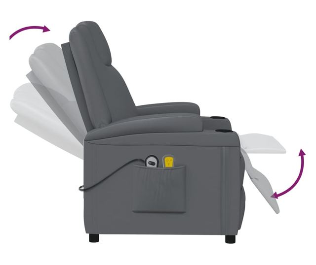 Električna podesiva masažna fotelja, antracit, eko koža