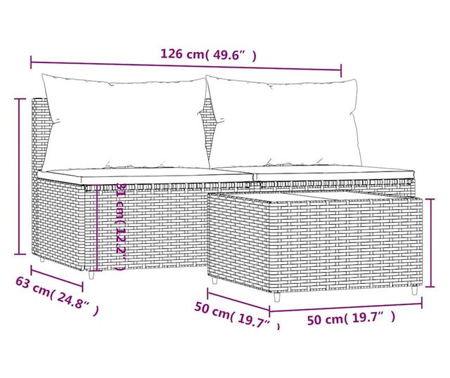 Градински комплект с възглавници, 3 части, Черен, Полиратан