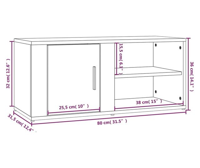TV Stand, High Gloss White, 80x31.5x36 cm, Processed Wood