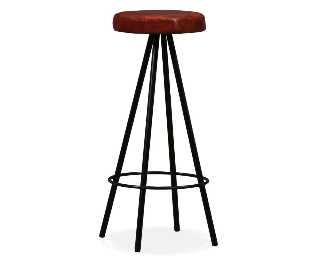 Мебели за бар, комплект от 5 части, масивно рециклирано дърво и естествена кожа - 10