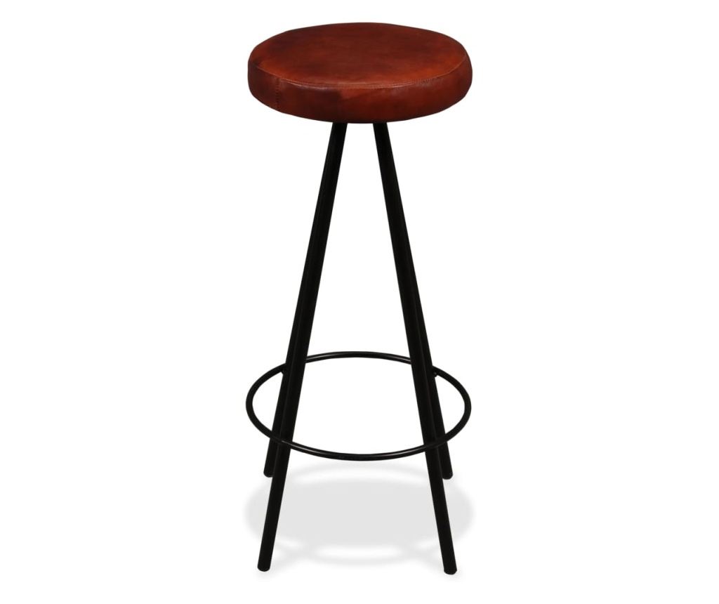 Мебели за бар, комплект от 5 части, масивна акациева дървесина и естествена кожа - 12