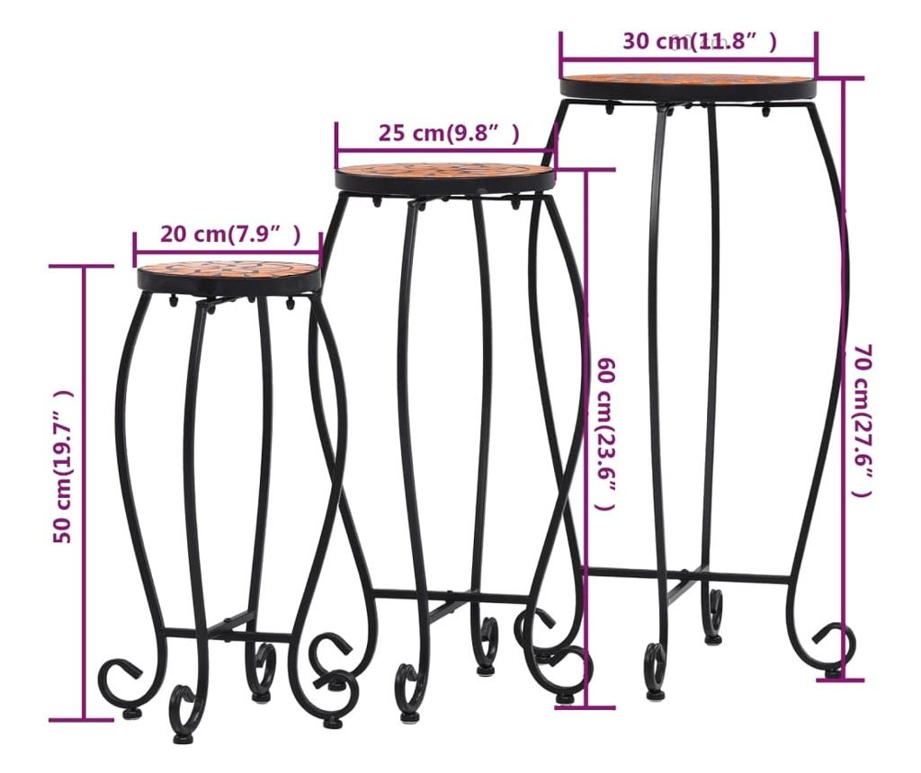 Mozaikni stolovi, 3 kom., ciglasto crvena, keramika - 8