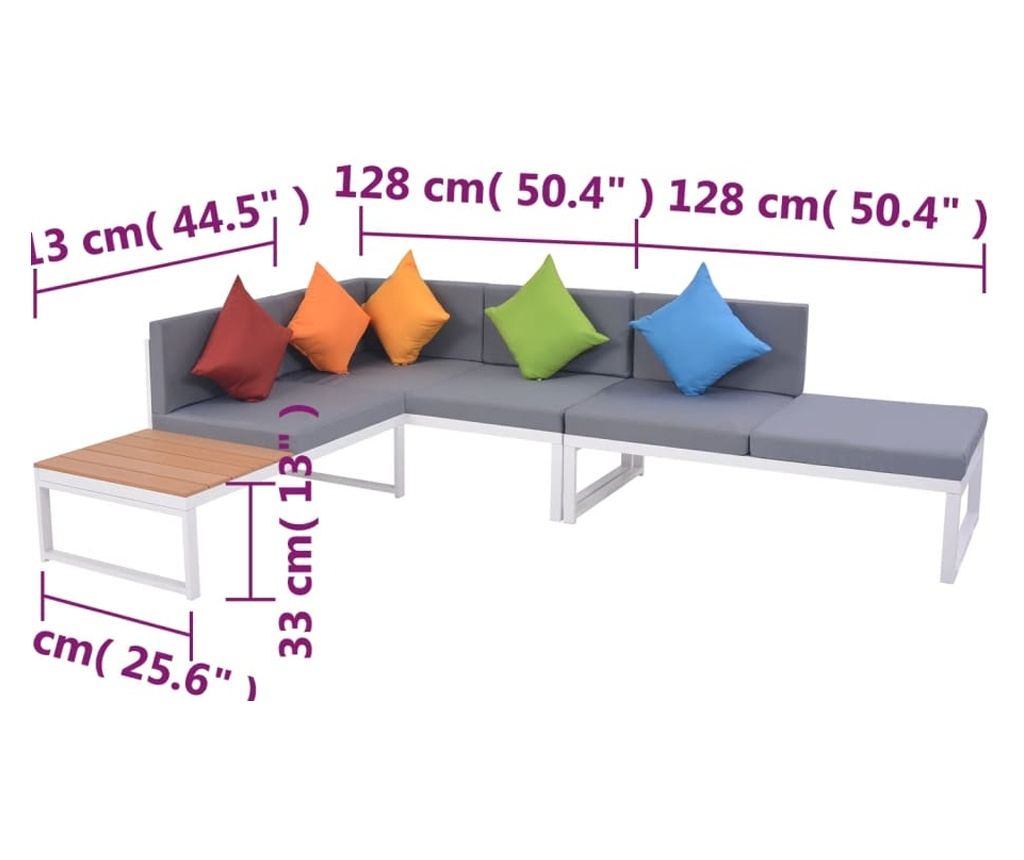 Set vrtnega pohištva s blazinami, 4 kosi, aluminij in WPC - 10