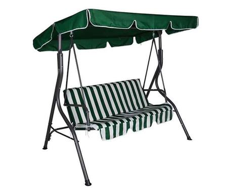 Dvoumístná zahradní houpačka KlaussTech, odolná ocel a textilní linka, zelená barva, kostkovaný vzor