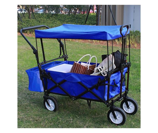 Skládací vozík se střechou, v několika typech - tažné-tlačné, tmavě modré