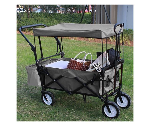 Skládací vozík se střechou, v několika typech - tažné-tlačné, šedé