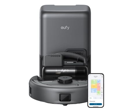 Aspirator robot eufy E20 3-in-1, 8.000Pa, Statie Auto-Golire, Sistem Filtrare cu 5 nivele, Negru