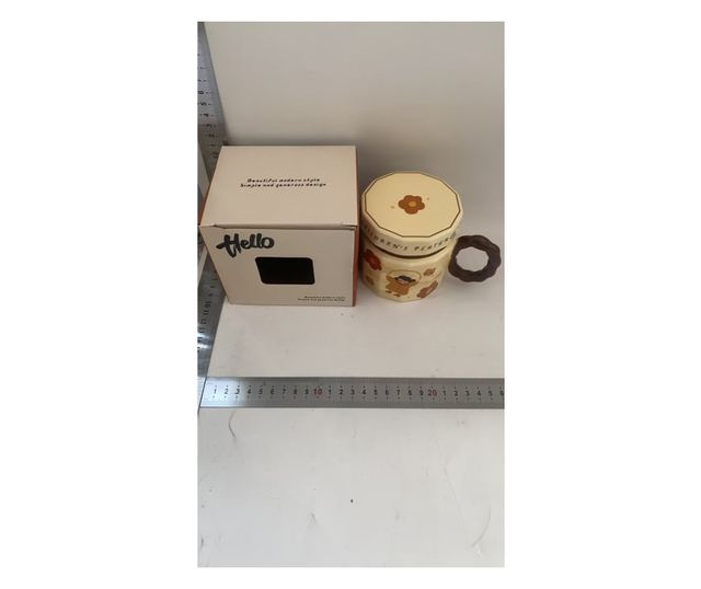 Cana din ceramica, Cyrax, Cana pentru Cafea, Ceai, Cana Universala, Unisex, Cana cu Capac, 9 x 8 x 8 cm, 400 ml, Model Fetita cu