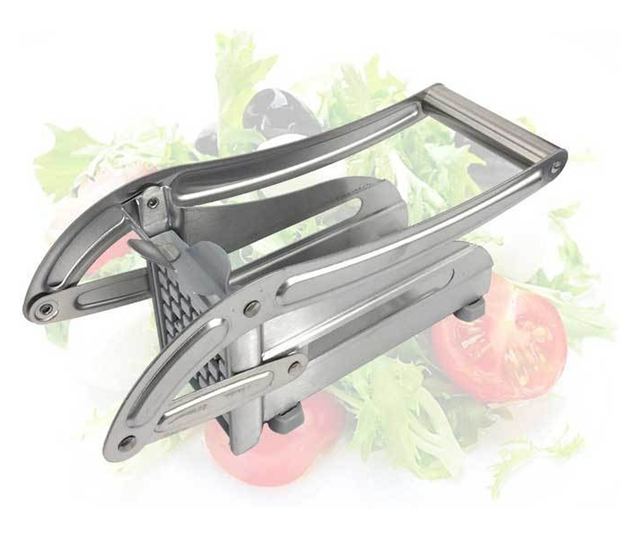 Feliator manual Cyrax, pentru cartofi pai si legume, din inox, cu 2 dimensiuni de feliere, 25.5 x 11.7 cm, argintiu