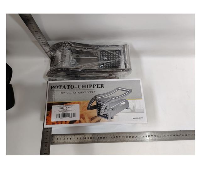 Feliator manual Cyrax, pentru cartofi pai si legume, din inox, cu 2 dimensiuni de feliere, 25.5 x 11.7 cm, argintiu