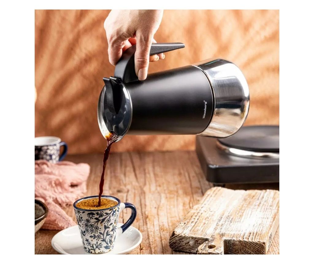 Klausberg KB 7847 Μοκέτα καφέ Cuban, 12 φλιτζάνια, 600 ml, Ανοξείδωτο ατσάλι, Επαγωγική, Μαύρο/Inox - 2