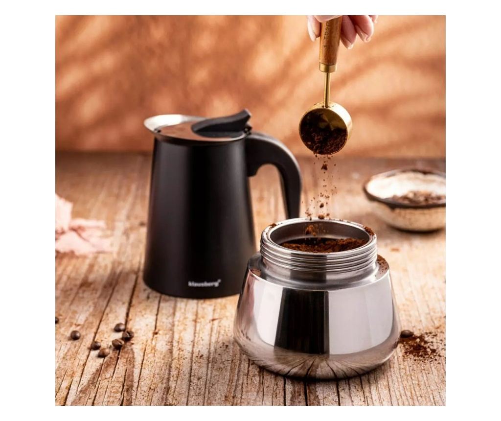 Klausberg KB 7847 Μοκέτα καφέ Cuban, 12 φλιτζάνια, 600 ml, Ανοξείδωτο ατσάλι, Επαγωγική, Μαύρο/Inox - 8