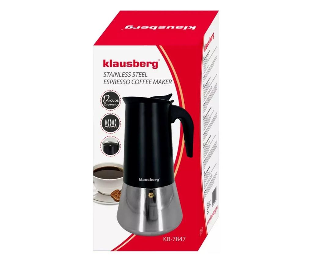 Klausberg KB 7847 Μοκέτα καφέ Cuban, 12 φλιτζάνια, 600 ml, Ανοξείδωτο ατσάλι, Επαγωγική, Μαύρο/Inox - 13