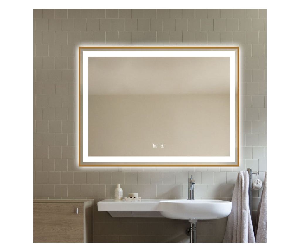 LED Touch Mirror, 80 X 60 Cm, with Defog Function, Bronze Frame, Smack - 2