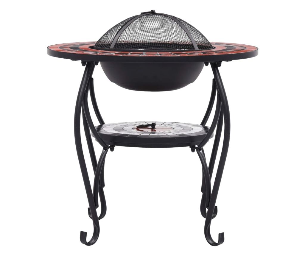 Stol s vatrom, mozaik, crvena i bijela, 68 cm, keramika - 4