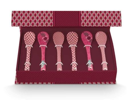 Set od 6 žličica, porculan, Pip Studio, Tamno ružičasta, 13 cm, kolekcija Flower Festival