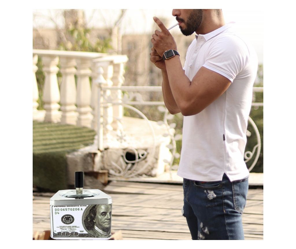 American Dream 100$ метален пепелник с бутон, 14 cm, квадратен - 2