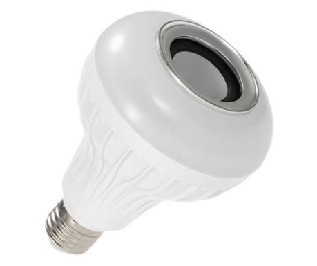 Klausstech multifunkciós izzó, 12 W, RGB LED világítás, beépített hangszóró, távirányítóval, modern dizájn, fehér