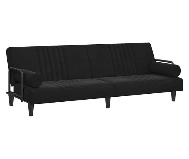 Kanapa rozkładana z podłokietnikami, czarna, aksamitna