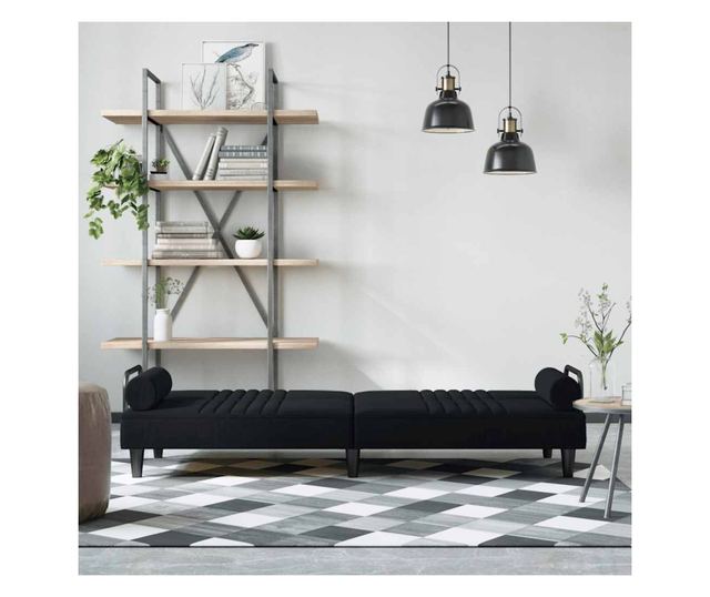 Kanapa rozkładana z podłokietnikami, czarna, aksamitna